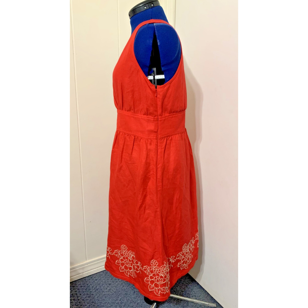 Izod Women's Dress Size 12 Red Linen Blend Empire Waist Embroidered Hem Resort - Picture 2 of 7